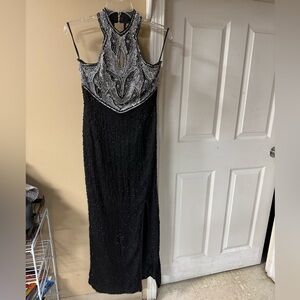Women’s vintage black silver, long sequence gown so small